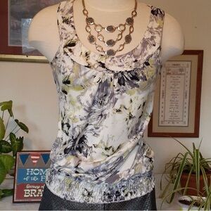 White and Blue Ruffled Fitted Tank Top